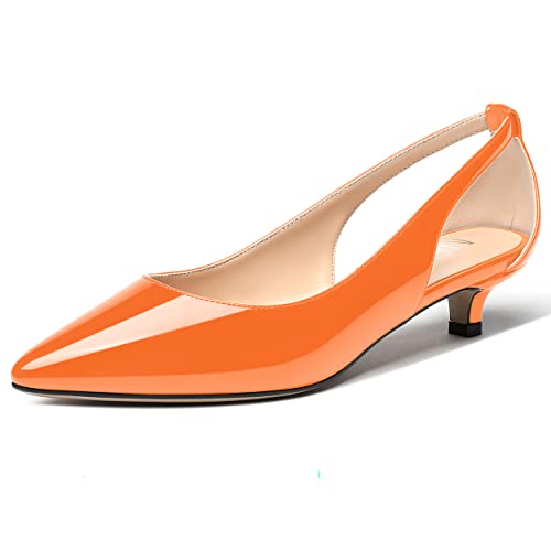 MERRORI Women's Pumps Kitten Low Heel Slip On Pointed Toe Dress Shoes Patent Leather Pumps Shoes 1.5 Inch