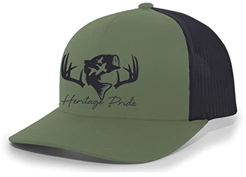Image of Heritage Pride Deer Hunting Fishing Duck Hunt Mens Embroidered Mesh Back Trucker Hat