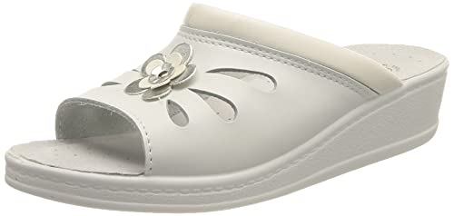 Sanital Light - Leder Slipper mit anatomischer Anti-Schock Leder Innensohle - 1342 - Weiss 36