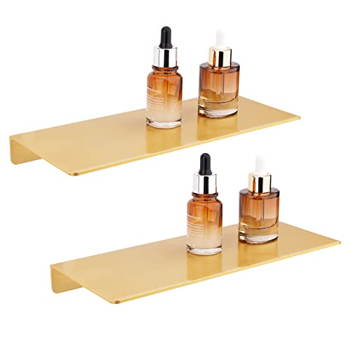 Veefos Small Gold Floating Shelves 11.6 Inch, Set Of 2 Bathroom Shelves Organizer Wall Mount, Sturdy Metal Display Wall Shelf For Speakers Plants, Home Decor Bedroom Living Room Kitchen Office #TOP1