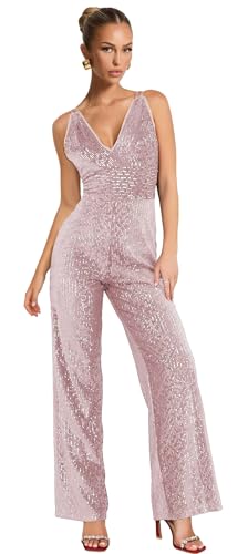 Zoghoo Sequin Formal Jumpsuits for Women Sparkly Prom Dresses Long Wide Leg Pants V Neck Rompers4