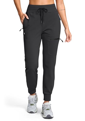 G Gradual Women's Fleece Lined Joggers Hiking Pants 4 Zipper Pockets High Waisted Water Resistant Winter Running Sweatpants
