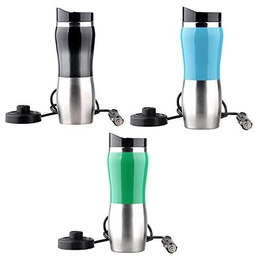12V 400ML Elektroauto-Tasse, TOTMOX 50W Tragbare Reise-Thermoskanne Edelstahl-Beheizter Wasserbecher Auto-Wasserkocher mit Zigarettenanzünder-Ladegerät für Heißwasser-Kaffee-Tee-Verwendung, Blau