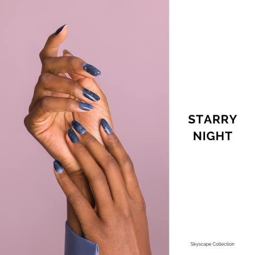 Nailog Semi Cured Gel Nail Strips 34 Pcs| Long Lasting Nail Polish Sticker Wraps With Glossy Gel Finish, Starry Night #TOP1