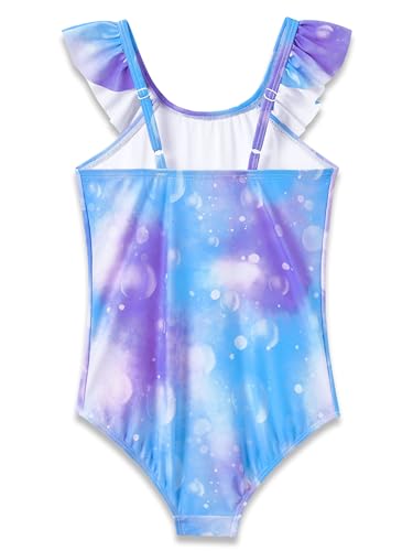 Image of Dvenki Toddler Girls One Piece Swimsuit Adjustable Straps Sizes 2T-10 | quick-dry swim fabric, skin-friendly, ruffle neckline, leopard, check, mermaid prints, swimwear for beach, pool, summer party