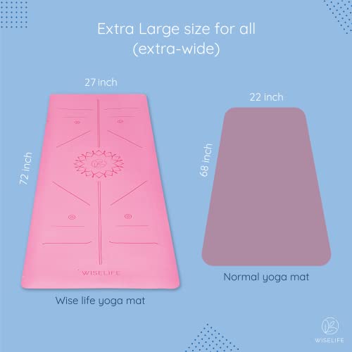 Image of WiseLife PU Rubber Professional Yoga Mat + Carry Strap - Pink (6mm Extra Thick Extra Long Extra Wide Exercise floor mat for Gym, Workout, Fitness, Yoga and Pilates) PURE PU Leather & Natural Rubber