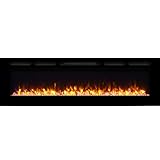 PuraFlame Alice 68 Inches Recessed Electric Fireplace, Flush Mounted for 2 X 6 Stud, Log Set & Crystal, 1500W Heater, Black