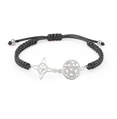 Pulsera negra de Protección con Tetragramatón y Nudo de Bruja, Plata 925, Cordón Ajustable, Disponible en Rojo y Negro (Negra Doble protección)