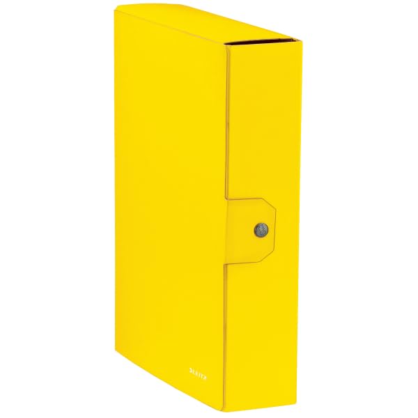 Leitz - 39670016 Document Box with Button Closure, Plastic Cardboard, Yellow, 25 x 35 x 8 cm
