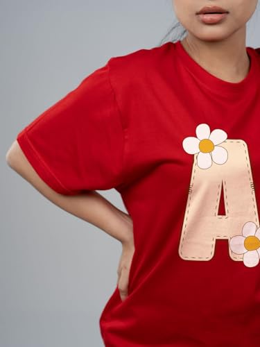 Image of Women's Pure Cotton Casual T-Shirt - Name Art Alphabet Graphic Tee | Unisex Fit (Regular & Oversized) | 180 /220 GSM | Half Sleeve, Round Neck | S-5XL | Black, Navy Blue, Red