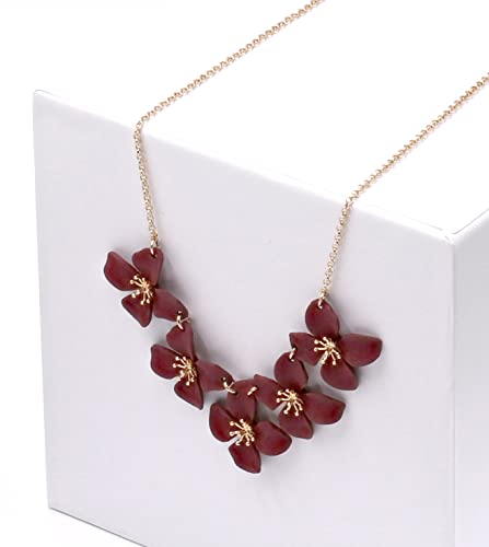 Pomina Floral Flower Bib Necklace Fashion Statement Floral Collar Short Necklace For Women (Flower Bib- Burgundy) #TOP2