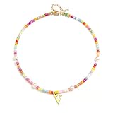 Collar con inicial del orgullo del arco iris, collar de letras de perlas coloridas con cuentas de la A a la Z, bonita joyería de verano Y2K, collar de cuentas de arco iris, regalo del mes del orgullo