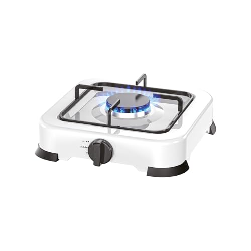 Fornello a Gas Portatile 2,2 kW con Accensione Manuale, Struttura in Metallo Smaltato, Valvola di Sicurezza CE, Ideale per Campeggio e Cucina di Emergenza(1 Fuoco)