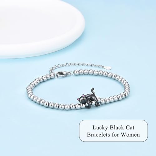 Cat Lover Gifts for Women Lady Girls, Lucky Black Cat Bracelets Jewelry with Kitty Themed Card, Christmas Stocking Stuffers Birthday Gifts for Cats Mom Best Friends Bestie Sister2