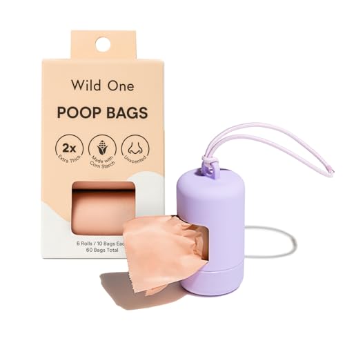 Image of Wild One Dog Poop Bag Holder and Dispenser with Leash Attachment, Leak Proof, Easy Twist Top for Refills, Includes 1 Box Of Bags, Lilac