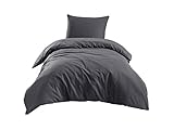  Class Home Collection 2 TLG Renforce Bettwäsche Set  Bettbezug 135x200 cm + Kissenbezug 80x80 cm  100% Baumwolle mit Reißverschluss  Oeko-TEX® Standard Zertifiziert  Uni Anthrazit