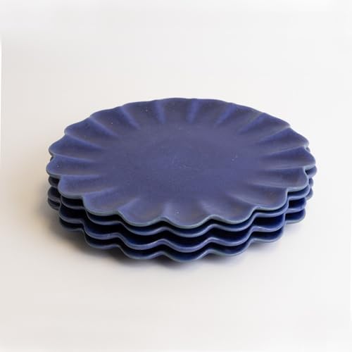 LEMIEUX ET CIE Dhalia 4-Piece Salad Plate Set Stoneware, Plates, Dishwasher and Microwave Safe, Dish Set for 4, Blue