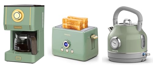 Amaste Green Coffee Maker & Green Toaster & Green Retro...
