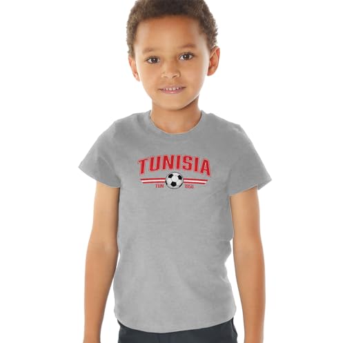 Tunisia Futbol World Soccer Crest with Ball Kids Tee (3) for Toddler, Grey