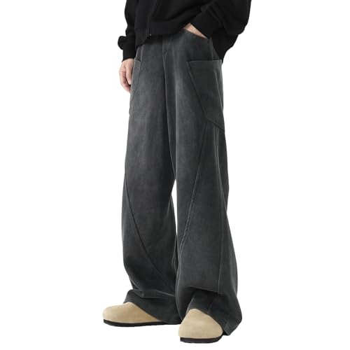 Men's Teen Y2k Baggy Wide Leg Sweatpants Acid Wash Loose Drawstring Elastic Waist Track Pants with Pockets