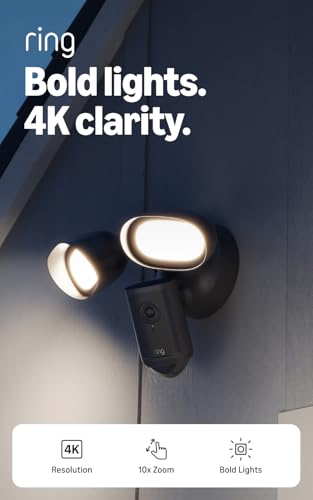Image of Ring Floodlight Cam 4K Pro (newest model), Wired, Retinal 4K with wide-angle video, 10x Enhanced Zoom, and 2000 Lumen Floodlights, Black