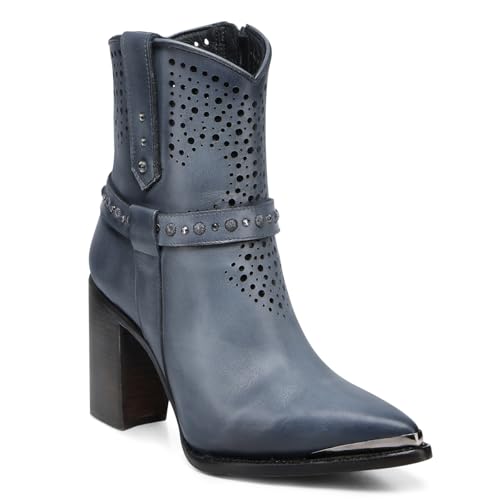 FRANCO CUADRA Women's Leather Ankle Boot with Crystals 4I18RS, Blue