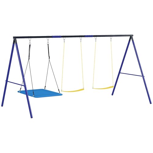 AIYAPLAY Columpios para Niños de +3 Años Columpios Jardín Exterior con 2 Columpios Simples y 1 Columpio Plataforma Carga 120 kg para Terraza Patio 365x180x184 cm Multicolor