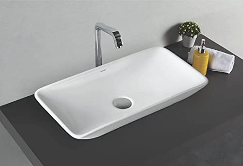 Image of SENISTO Ceramic Glossy finish Wash Basin Countertop Tabletop Bathroom Sink Wash Basin ( 24 x 12 x 4 INCH ) ABRA WHITE