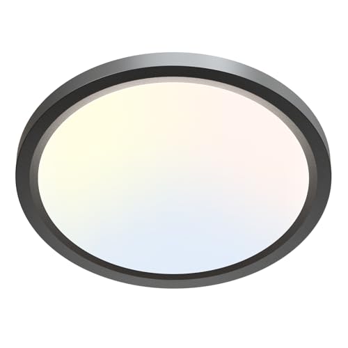 zemty LED Ceiling Light Fixture, 6.5-Inch 12W 1200lm Small Flush Mount Light, Adjustable 3000K 4000K 6500K Color Temperatures, Round Flat Recessed Lamp for Kitchen Closet Hallway Laundry, Black