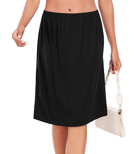 Wikoan Damen Unterrock Kurz Elegantes Rock Unterröcke Petticoat mit Elastische Taille Unterrock Knielang Halbe Slips Unterkleid Schwarz M