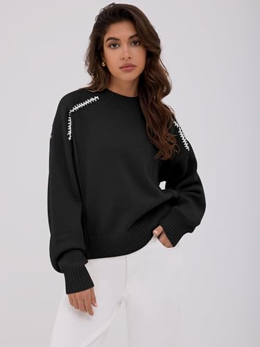 ZAFUL Sweaters for Women Crewneck Loose Fit Long Sleeve 2025 Fall Fashion Contrast Knit Pullover Tops