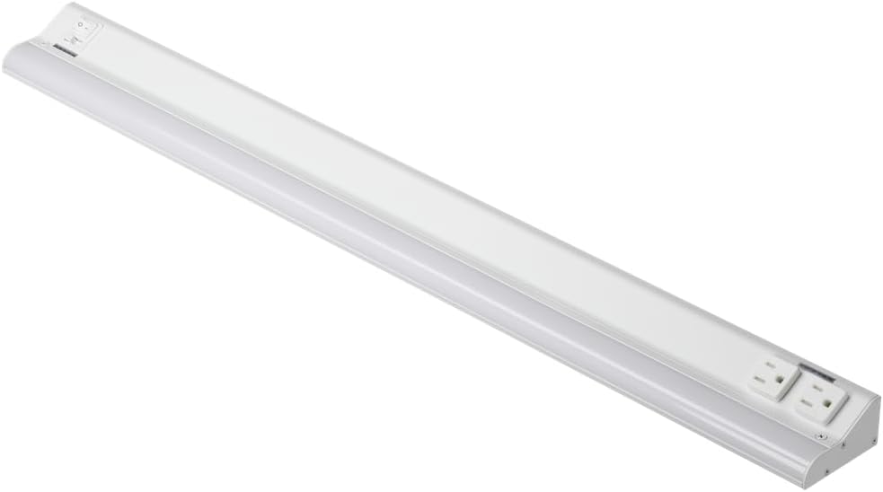 American Lighting 12-Inch LED Courant Undercabinet Light with One Receptacle, 5CCT, White Finish, 120V AC, 7.5W, 430 Lumens, CRI 90, 15 Amp, Ideal for Kitchen, Workspace, Retail Display, Under Shelve