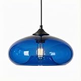 HJXDtech HJXDtech - Grand abat-jour en verre de 28 cm, éclairage suspendu industriel vintage, barre de loft, E27, suspension de plafond pour bricolage (bleu royal)