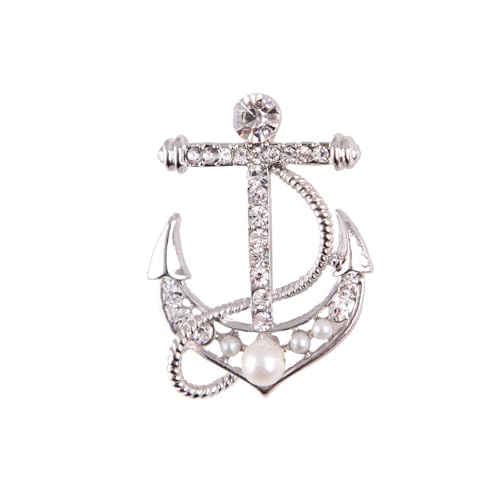 Image of Personality Pearl Crystal Anchor Fashion Brooch Pin Women's Clothing Accessories Jewelry Crystal Boat Anchor Brooch Rudder Brooch Pin