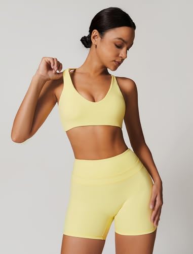 Image of ABOCIW Womens V Neck Twist Back Sports Bra Padded Low Impact Fitness Yoga Bra Workout Crop Top
