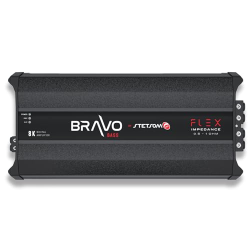 Stetsom Bravo BASS Flex 8K Mono Class D Car Audio Amplifier, Automatic Impedance System 0.5 to 1 Ohms, Monoblock, 8000 Watts RMS at Variable Impedance, 8000x1, Smart Multi-impedance Subwoofers Amp