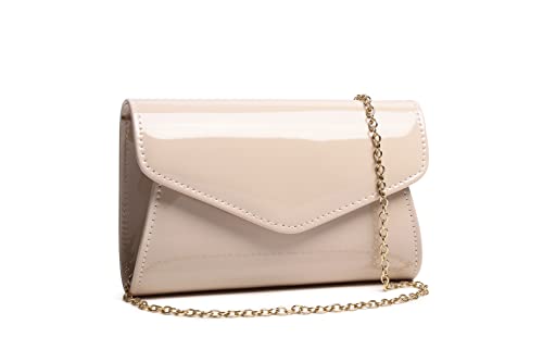 MUDUO Women's Shiny Candy Patent Leather Evening Bag Bridal Party Clutch Purses Cocktail Prom Handbags (NUDE)