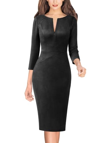 Image of VFSHOW Womens Work Business Office Zipper Up Slim Bodycon Sheath Dress