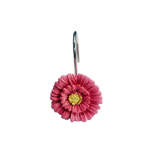 Twofishes Pink Daisy Flower Shower Curtain Hooks Set of 12 Decorative Rust Proof Pink Daisy Flower Shower Curtain Rings Pack of 12 by Twofishes - Used condition - Image 3
