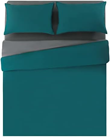 RUIKASI King Size Duvet Cover Set - Reversible Non Iron Bedding Set Kingsize Quilt Cover with Pillow Case, Dark Green & Dark Grey