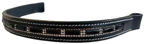 Equitem Large Black Rectangular Crystal Bling Leather English Browband (Black Leather, Horse 16