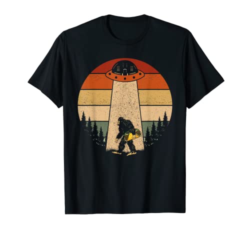 Retro Bigfoot UFO Abduction, Funny Sasquatch tenant taco T-Shirt