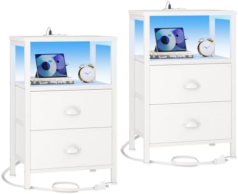 Furologee Nightstands Set of 2, End Tables Set of 2 with Charging...