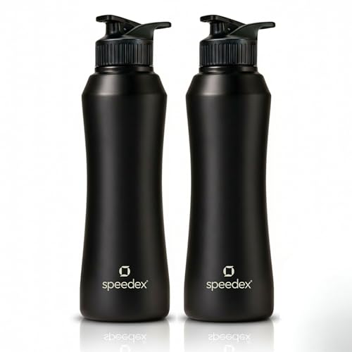 Image of Speedex Stainless Steel Water Bottle 1 Ltr, Leak Proof Sipper Cap, BIS Approved 1000 ml Metal Bottle For Daily, Office, School, Gym, Travel Use for Men, Women, Kids, Adults, Black, Set of 2