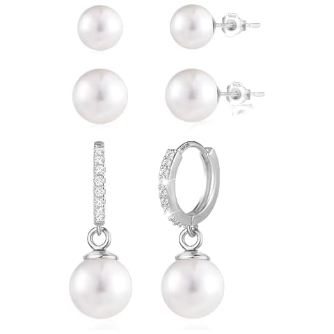 Pearl Earrings for Women Hypoallergenic Silver Pearl Drop Earrings Pearls Hoop Stud Earrings Set Pearl Jewelry for Women Earrings Cover
