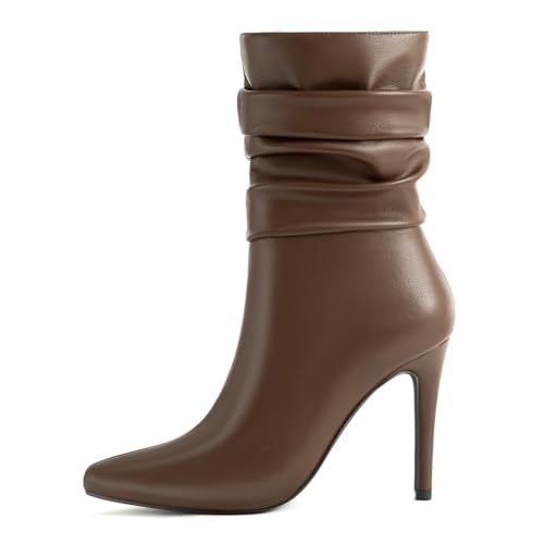 Mid Calf Boots for Women Stiletto High Heel Slouch Boot Pointed Toe Side Zipper Sexy Fashion Ankle Booties Waterproof Fall Winter Dressy Shoes for Work, Party and prom