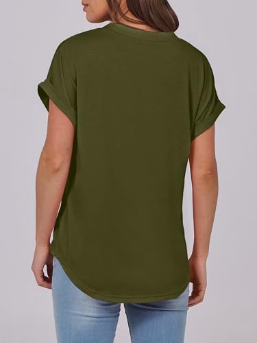 Image of ANRABESS Womens Short Sleeve Henley Tops V Neck Dressy Casual Blouses Summer Trendy Tee Shirts 2026 Vacation Fashion Clothes