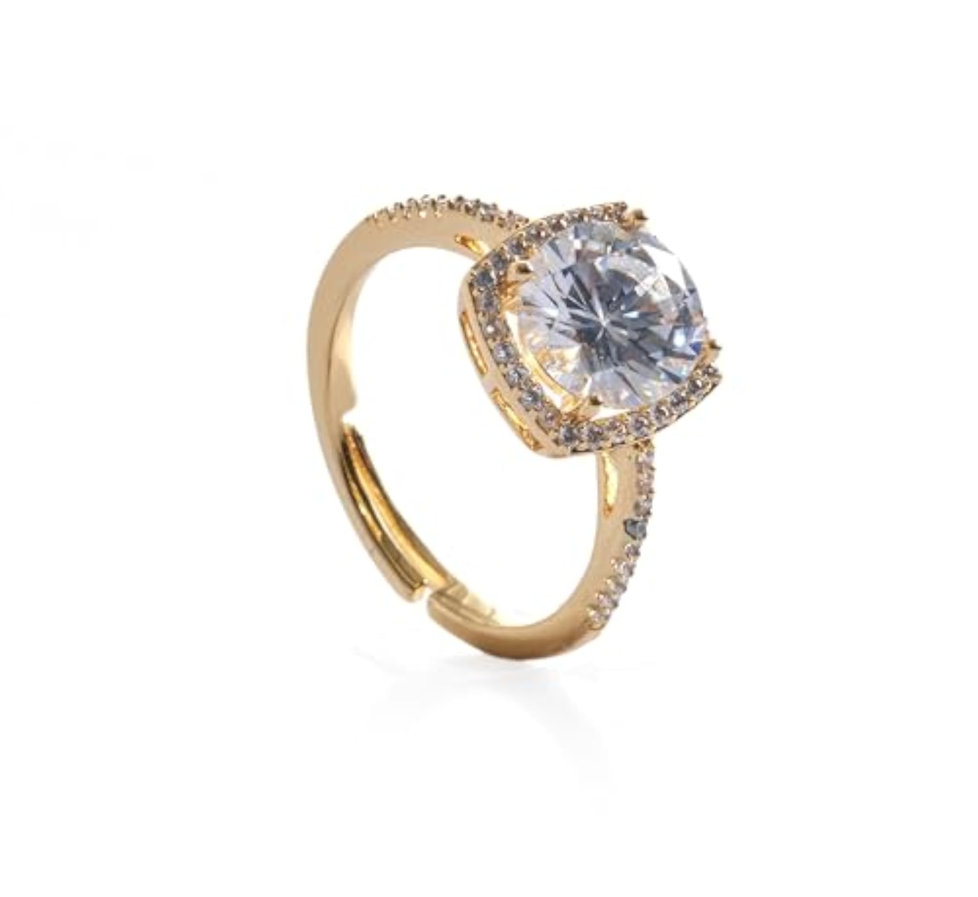 Women's Adjustable Solitaire Ring, Round Cut Cubic Zirconia