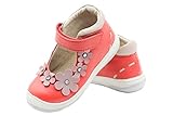 Stups Sommer Halbschuh Sandale Mädchen Girl Leder Koralle Sandalette mit Blumen zur Kommunion Konfirmtion festlicher Schuh (22 EU, Koralle)