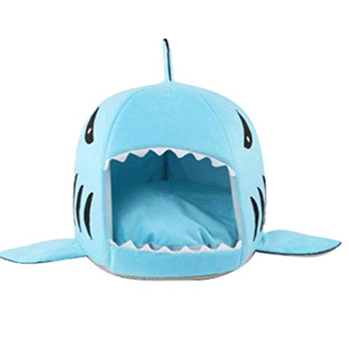 ZhuiKun 2 in 1 Cuccia per Animali a Forma di squalo Casa Cane Grotta Gatti da Interno Pieghevole con Cuscino Rimovibile e Lavabile - Blu,XS